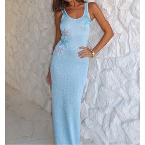 White Fox Boutique Light Blue Beaded Starfish Maxi Dress